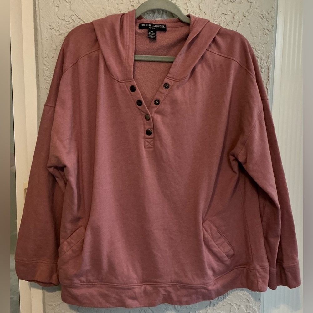 French Laundry Sport Dusty Rose Hooded Henley Pullover